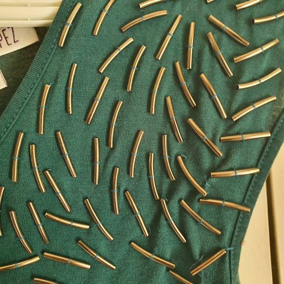 Dark Green Jennifer Lopez Beaded Sleeveless Top - Picture 5 of 6